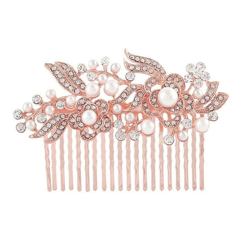 Rosey Crystal and Pearl Hair Comb Available in Rose Gold & Silver