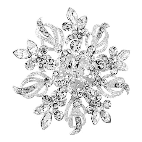 Crystal brooch made with clear Swarovski crystals on a silver plated finish