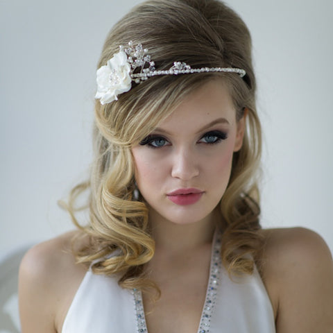 SassB Elsie Crystal and Pearl Flower Hair Band Tiara