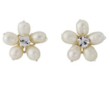 Pearl and crystal earrings made with freshwater pearls and clear cubic zirconia crystals on a silver plated finish, they measure 1cm by 1cm