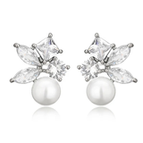 Carey White Gold Crystal and Pearl Earrings