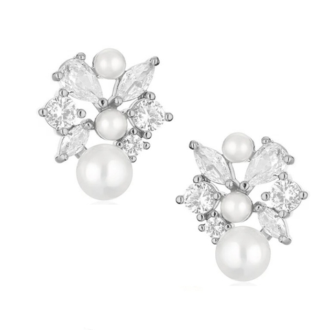 Lacey White Gold Plated Crystal & Pearl Earrings