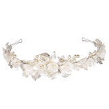 Jacinda Crystal and Pearl Flower Headband Tiara Available in Gold, Rose Gold & Silver
