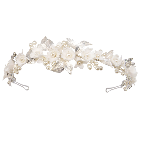 Jacinda Crystal and Pearl Flower Headband Tiara Available in Gold, Rose Gold & Silver