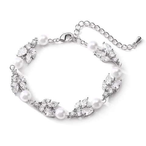Caitlin Silver Pearl and Crystal Bracelet