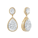 Crystal drop earrings made from top grade clear cubic zirconia crystals on a gold tone finish, they measure 3.5cm long by 1.5cm wide
