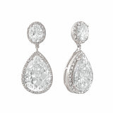Crystal drop earrings made from top grade clear cubic zirconia crystals on a silver tone finish, they measure 3.5cm long by 1.5cm wide