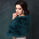 SideBack view of Teal Green Marabou Feather Stole on a model over a wedding gown