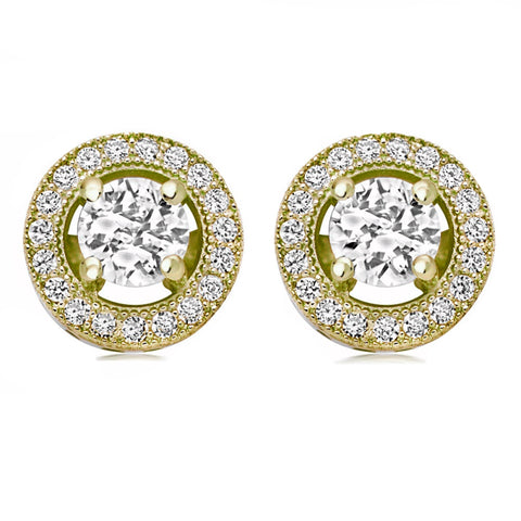Crystal earrings made with clear cubic zirconia crystals on a gold plated finish, the earrings measure 1cm by 1cm