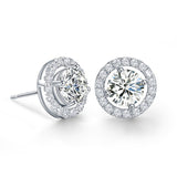 Crystal earrings made with clear cubic zirconia crystals on a silver tone finish, they measure 1cm by 1cm 
