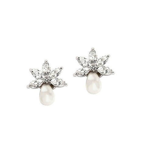 Crystal and pearl earrings made with an ivory pearl and a cluster of high quality cubic zirconia crystals, they measure 1.5cm by 1cm. 