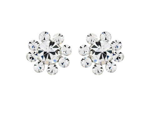 Crystal flower earrings made from Swarovski crystal elements, they measure 1.5cm by 1.5cm. 