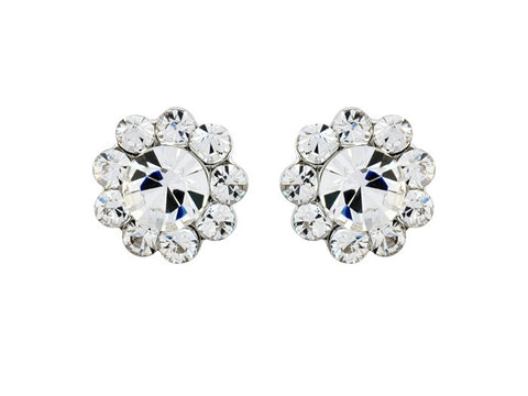 Crystal flower earrings made from Swarovski crystal elements, they measure 1.5cm by 1.5cm
