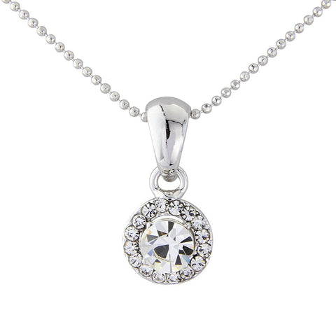 Crystal necklace made from Swarovski crystal elements on a rhodium finish, the pendant measures 1cm by 1cm and the chain is fully adjustable
