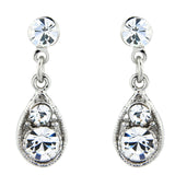 Crystal earrings made with clear cubic zirconia crystals on a rhodium plated silver tone finish, they measure 2.5cm long