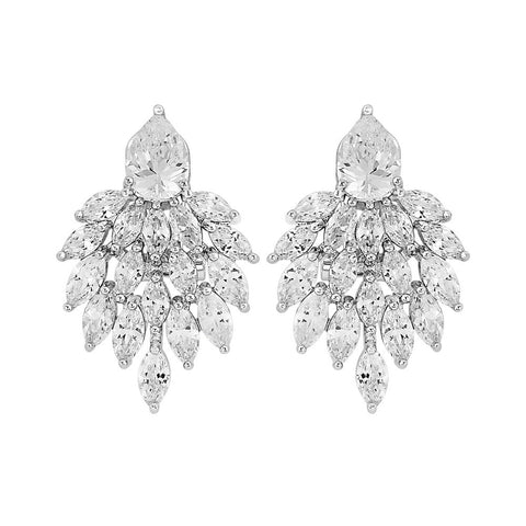 Crystal earrings made with clear crystals on a rhodium plated finish. 