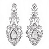 Crystal earrings made with clear crystals on a rhodium plated silver finish, they measure 6cm long