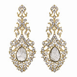 Crystal earrings made with clear crystals on a rhodium plated gold finish, they measure 6cm long. 