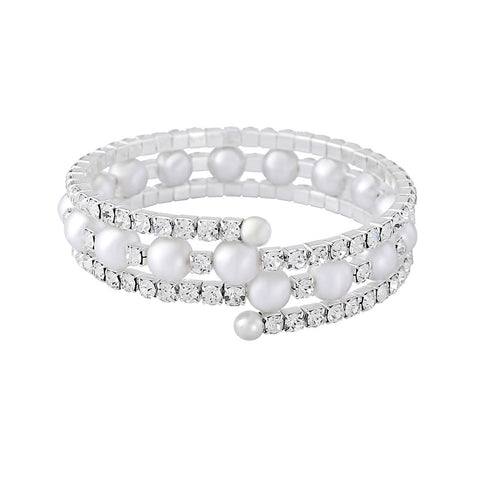 Crystal and Ivory pearl bracelet in a spiral style