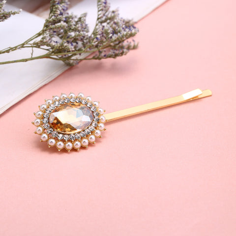 Ava Crystal & Pearl Flower Hair Clip - Available in Gold or Silver
