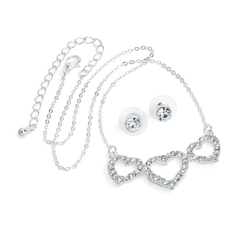 Stunning triple heart crystal necklace set, necklace measures 39cm long, earrings measure 6mm. 