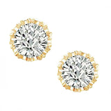 Crystal stud earrings made with clear cubic zirconia crystals and simulated ivory pearls on a rhodium plated gold tone finish, they measure 8mm round