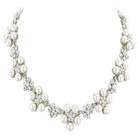 Crystal and pearl daisy necklace made with ivory pearls and clear crystals. 