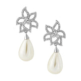 Crystal and pearl earrings made from high quality cubic zirconia clear crystals on a rhodium plated finish, they have a ivory teardrop pearl with a drop of 3.5cm 