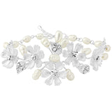 Crystal and pearl bracelet with hand painted ivory flowers and freshwater pearls, bracelet width is 1.5cm