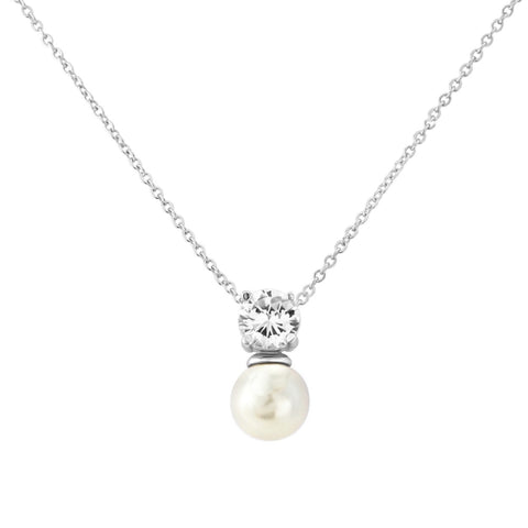 Crystal and pearl necklace on a silver tone finish, the pendant is 1.5cm long 