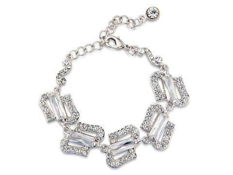 Adjustable lobster clasp crystal bracelet made from Swarovski crystals on a silver tone finish, bracelet is 1.5cm wide. 