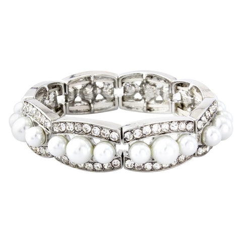 Pearl and crystal bracelet made from simulated ivory pearls and clear crystals. 
